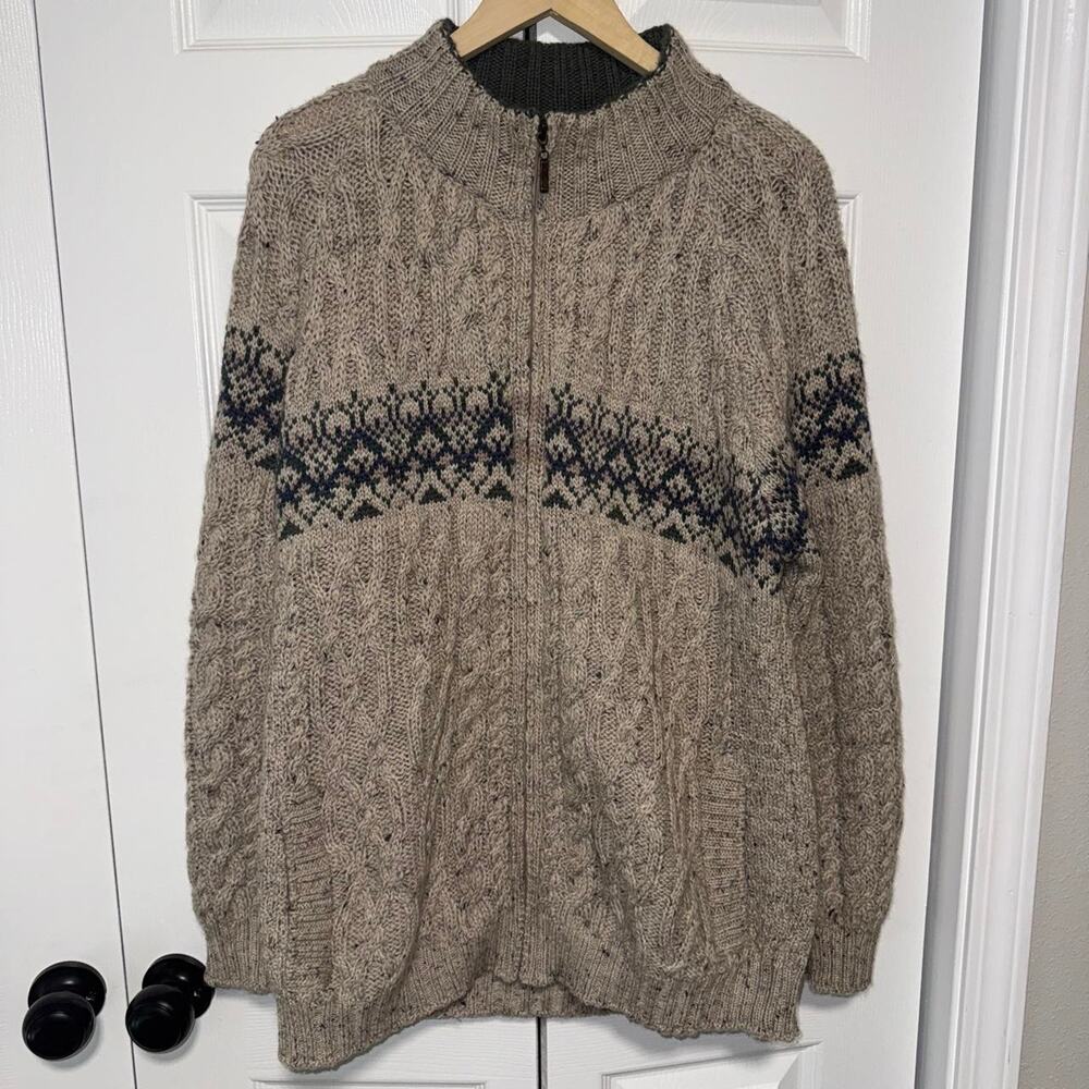 Vintage aran crafts 100% merino wool cable knit fair island sweater size XL